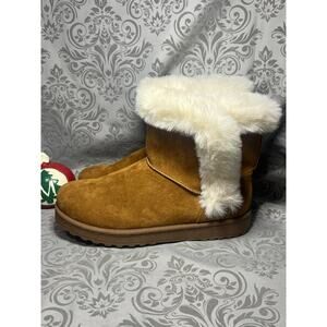 SO Faux Shearling Ankle Boots Tan Cream Fur Size